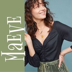 NWT Anthropologie Maeve Morrill Blouse Black Button Front Top Size 8